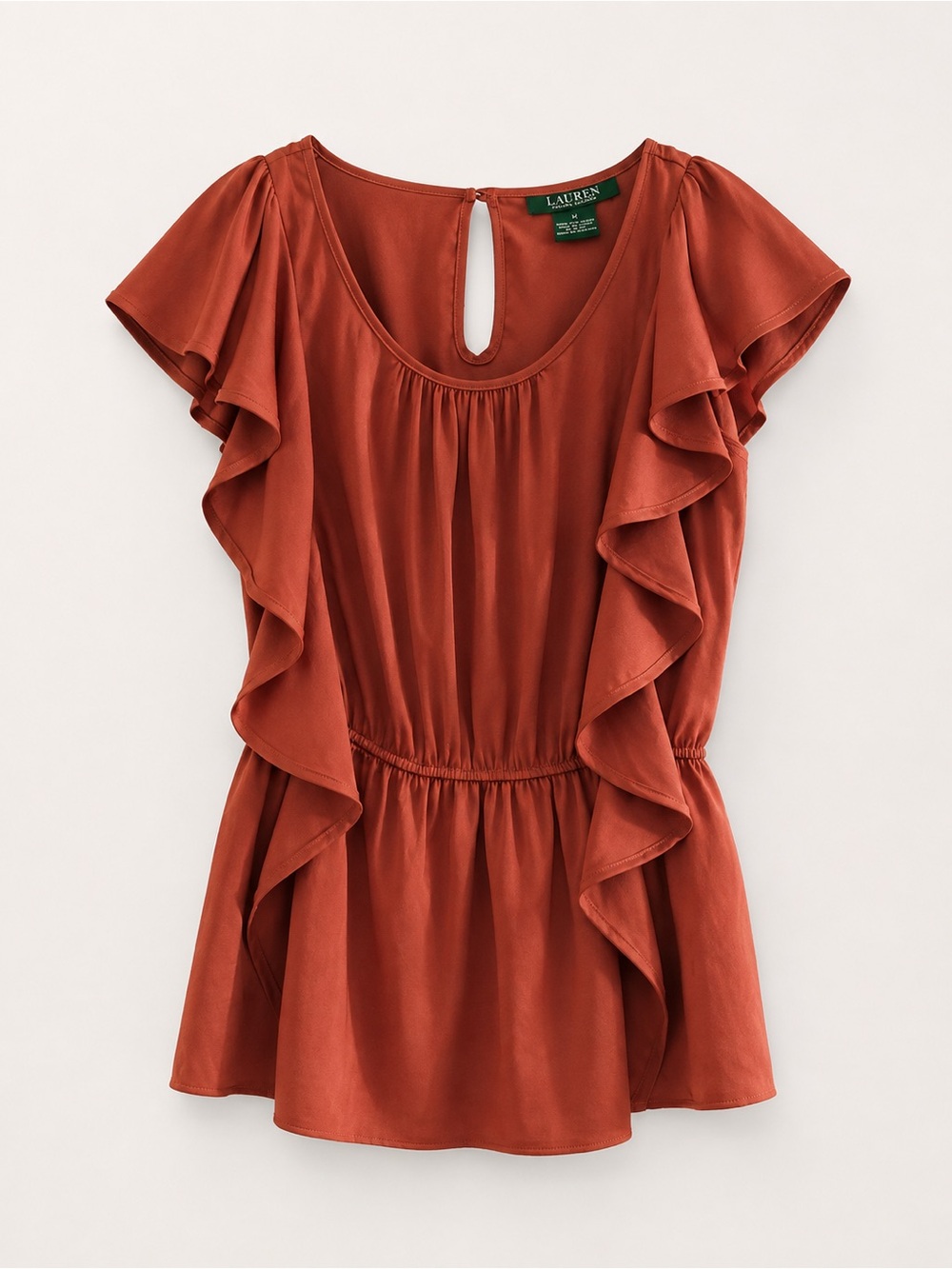 Willi Smith Rust Ruffle-Sleeve Scoop-Neck Blouse